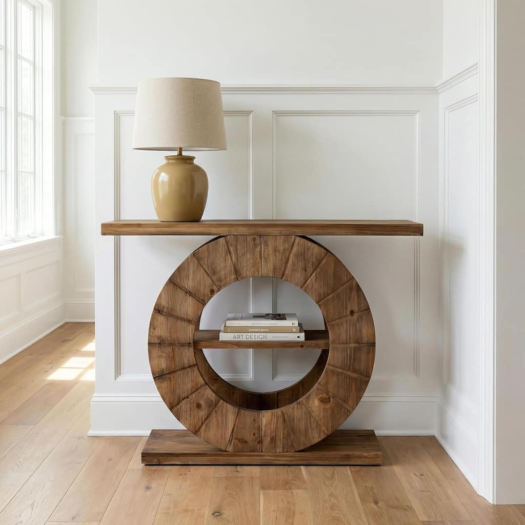 Solid Wood Console Table with Storage, Sofa Table with 3-Tier Shelves for Living Room, Hallway, Foyer