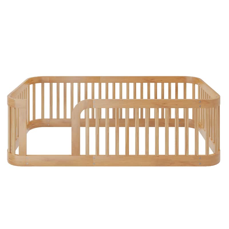 Enchanting Wood Twin Size Floor Bed Frame with Protective Fence by Harper & Bright Designs