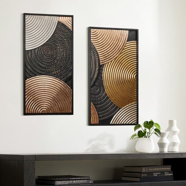 2Pc Earth Tone Circles Abstract Rectangular Metal Wall Decor Set Bed