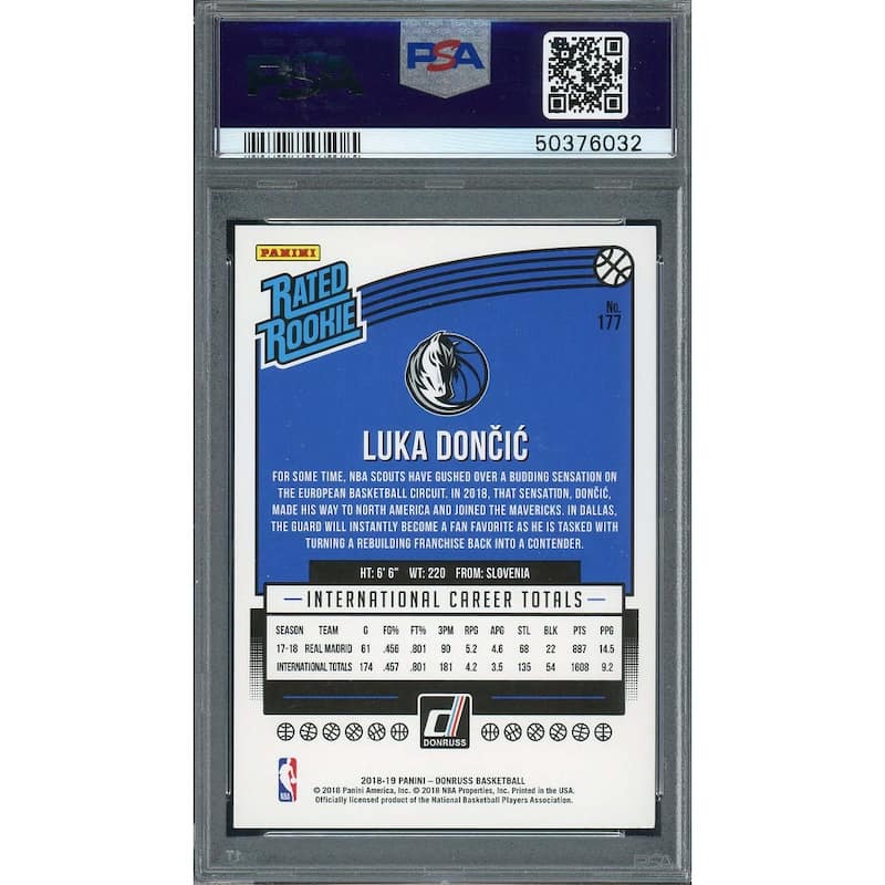 Luka Doncic 2018 Panini Donruss Basketball Rookie Card RC #177 Graded PSA 9 MINT - 8'6" x 11'6"