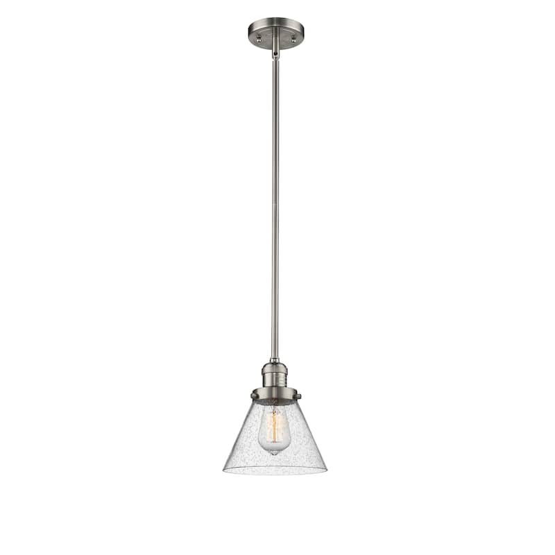 Innovations Lighting Franklin Restoration Cone - 1 Light 8" Stem Hung Mini Pendant - Seedy/Brushed Satin Nickel