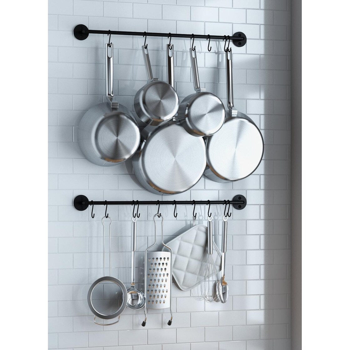 Wallniture Casto 30 Pots & Pans Holder with 15 Hooks, Steel Kitchen Rack,  Black - On Sale - Bed Bath & Beyond - 33352687