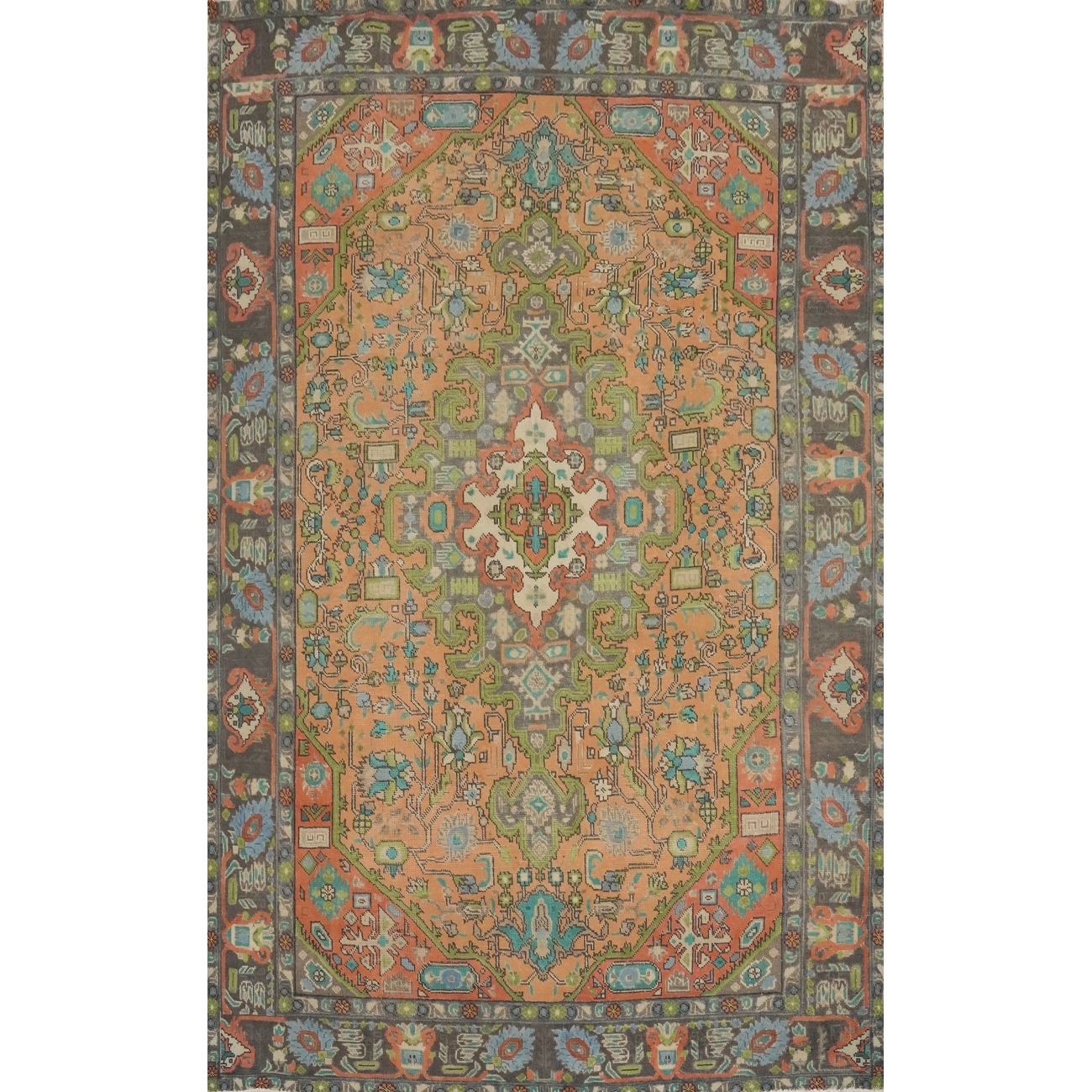 Hand Knotted Oriental 100% Wool Carpet Traditional Medallion Oranges & Rust Tabriz Area Rug - 9' 9'' X 6' 7''