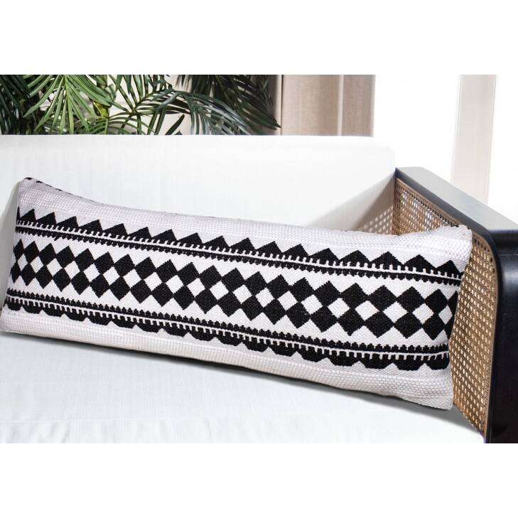 HomeRoots 14" X 36" Black And White 100% Cotton Geometric Zippered Pillow