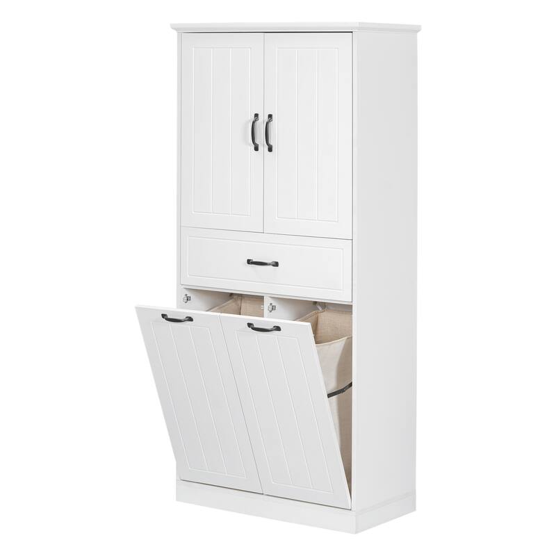 Bathroom Storage Cabinet with Two Laundry Baskets, Storage Cabinet with Doors and Drawer for Home