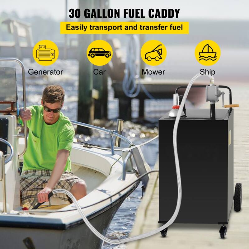 30 Gallon Fuel Caddy, Gas Storage Tank & 4 Wheels, with Manuel Transfer Pump, Gasoline Diesel Fuel Container - 30 Gallon