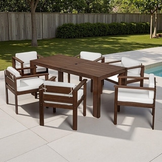 7-Piece Outdoor Patio Acacia Wood Dining Set with Umbrella Hole and 6 ...