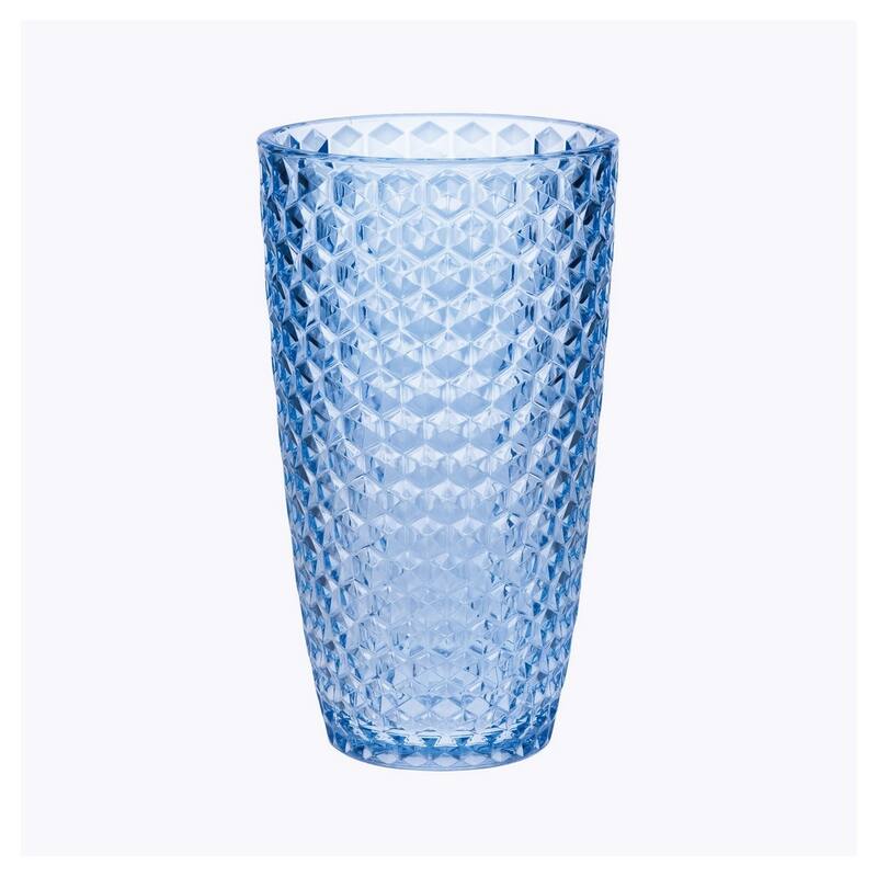 Diamond Cut Acrylic Glasses Drinking Set of 4 (19oz), Plastic Drinking Glasses, BPA Free Cocktail Glasses - Blue