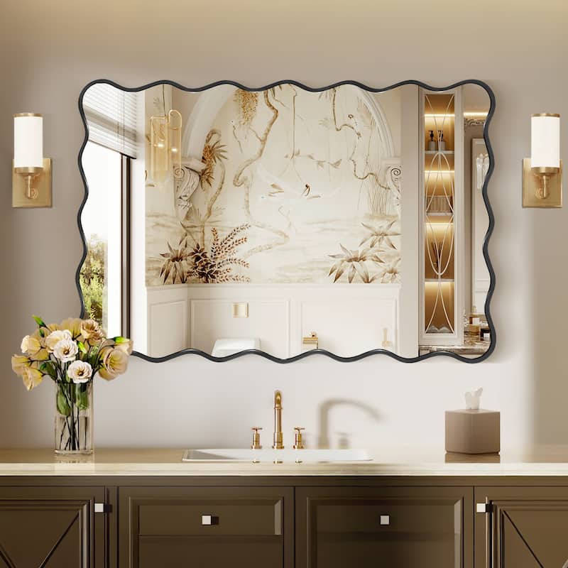 Rectangle Metal Framed Irregular Wavy Wall Mirror