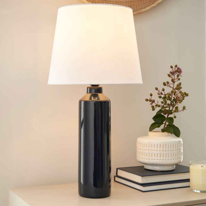 Nourison 22" Simple Coastal Ceramic Cylinder Table Lamp