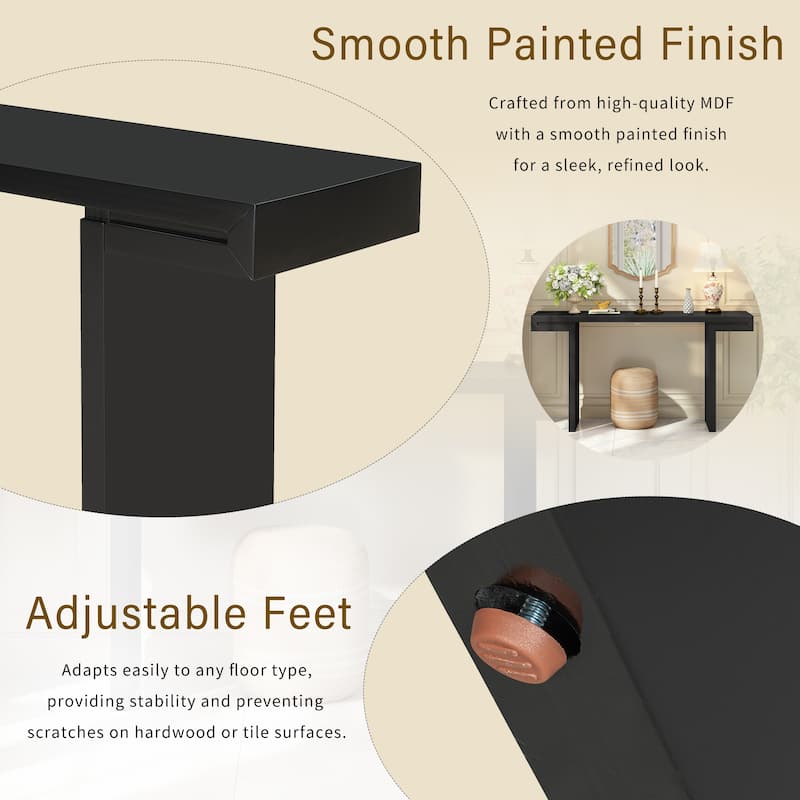 60'' Modern Console Table with Geometric Lines, Painted Finish & Adjustable Feet for Entryway, Hallway or Living Room
