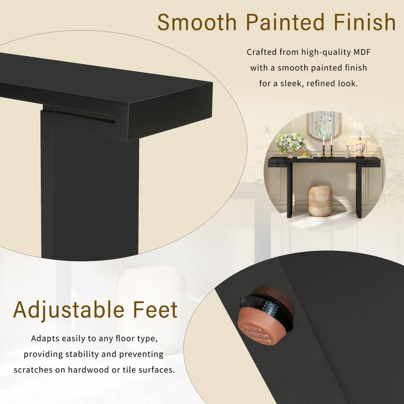 Large 60" Console Table with Geometric Clean Lines Design and Adjustable Feet