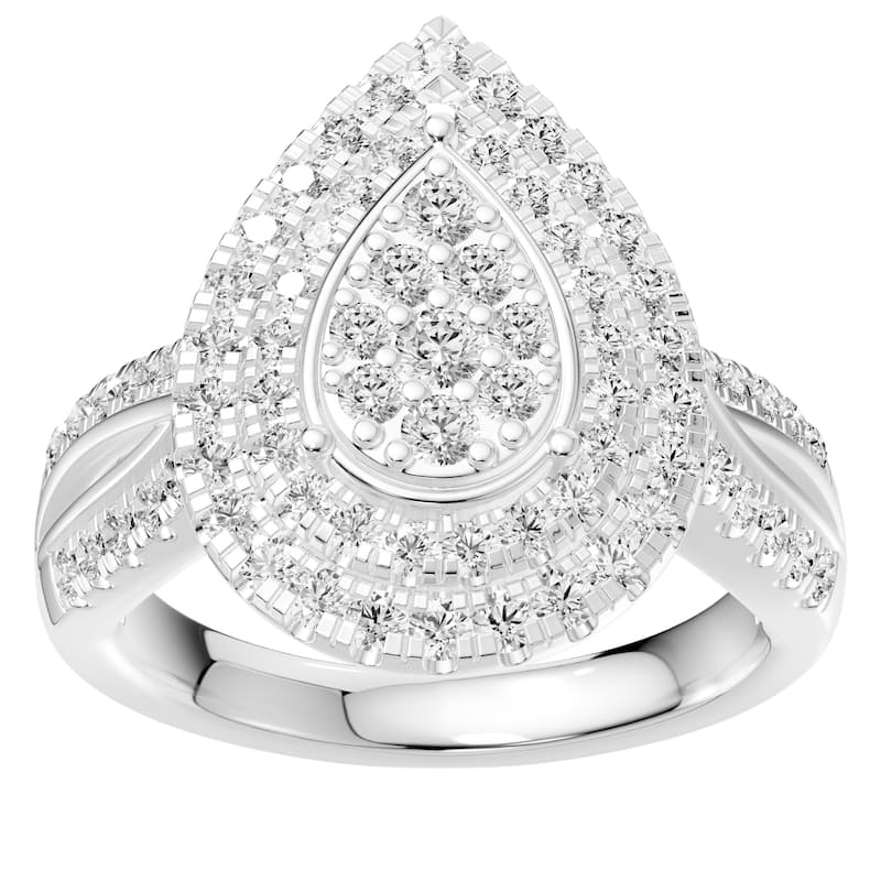 AEON Aurelia Radiance Pear 1.00ct Lab Grown Diamond Cluster Double Halo Ring - 5.5 - White