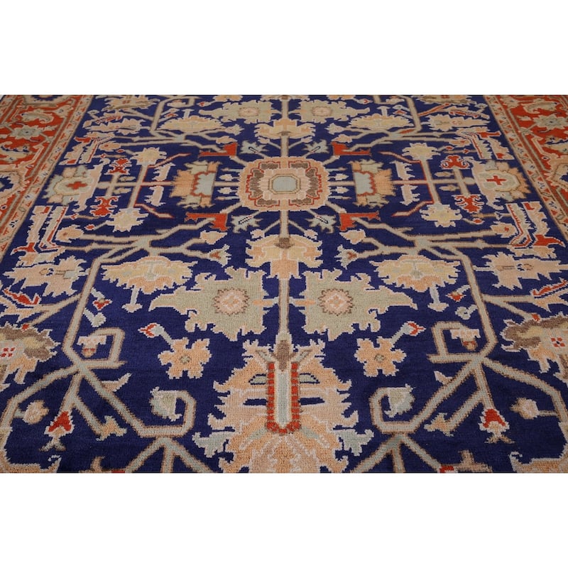 Heriz Serapi Indian Area Rug Hand-Knotted Blue Oriental Wool Carpet - 8'10" x 11'9"