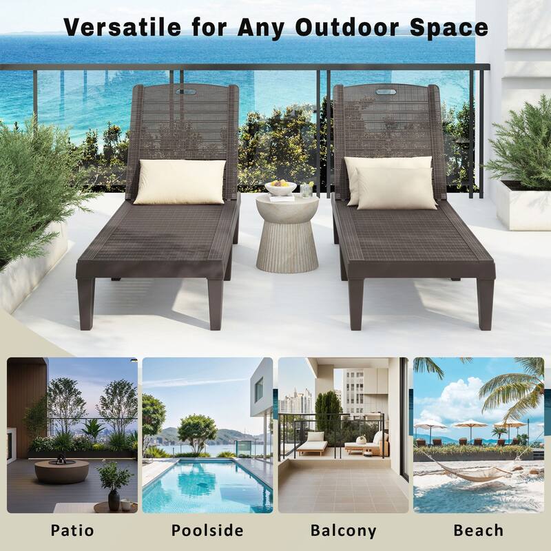 2-Piece Outdoor Chaise Lounges with Adjustable Backrest