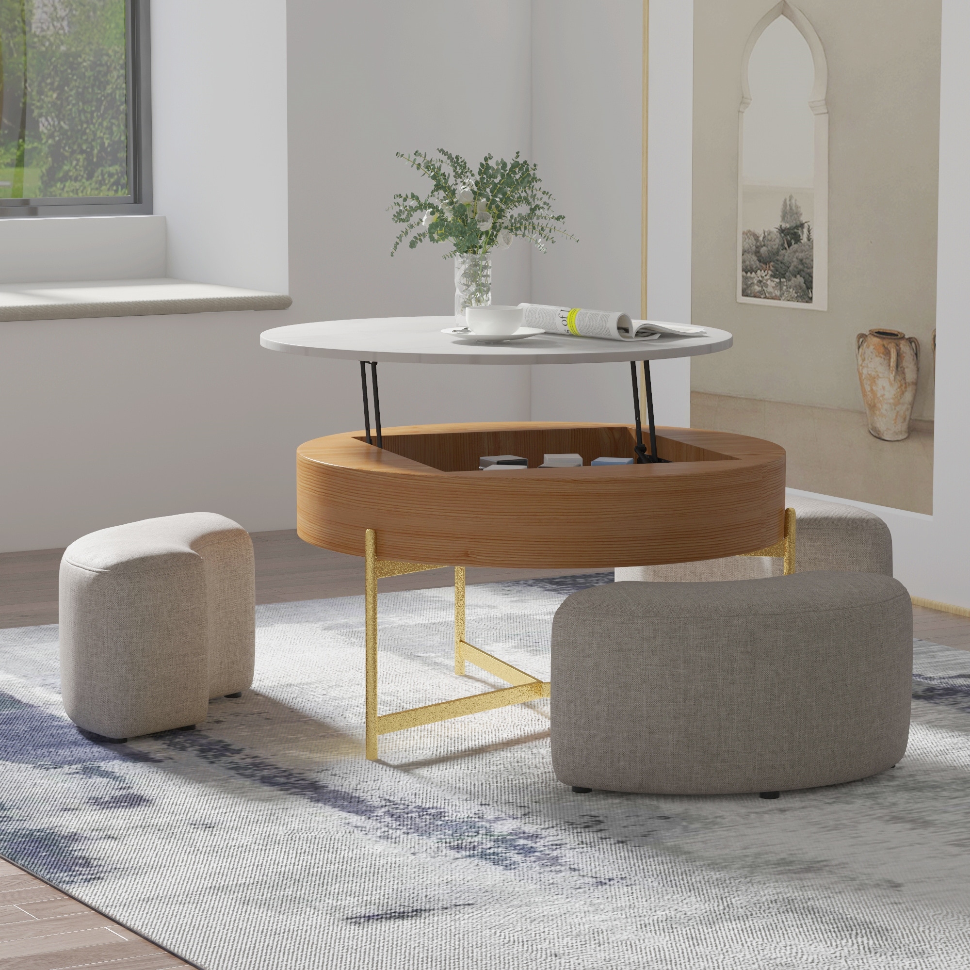 Coffee table sale with hidden stools