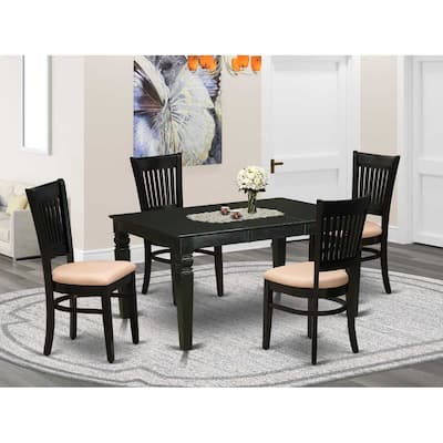 HomeStock 5-Piece Rectangle Black Finish Solid Wood Top Dining table with 4 Chairs with Butterfly Leaf Slat Back