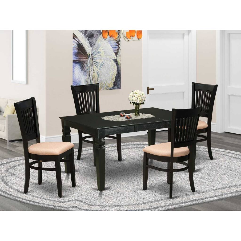 HomeStock 5-Piece Rectangle Black Finish Solid Wood Top Dining table with 4 Chairs with Butterfly Leaf Slat Back