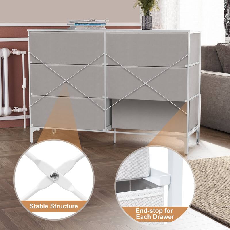 Wide Fabric Dresser 6 Drawer Dresser Storage Tower Unit