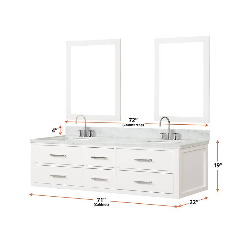 Lexora Castor Double Bath Vanity, Carrara Marble Top, Faucet Set, and Mirrors