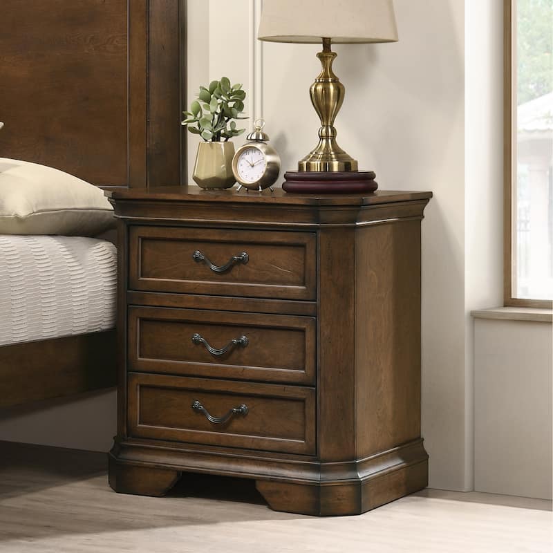 Roundhill Furniture Maderne Traditional Wood Panel Bed with Dresser, Mirror, Nightstand, Antique Walnut Finish