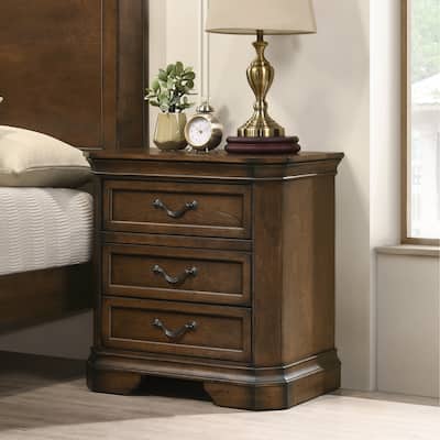 Traditional 3-Drawer Wood Nightstand Rustic Walnut Storage Cabinet for Bedroom Living Room