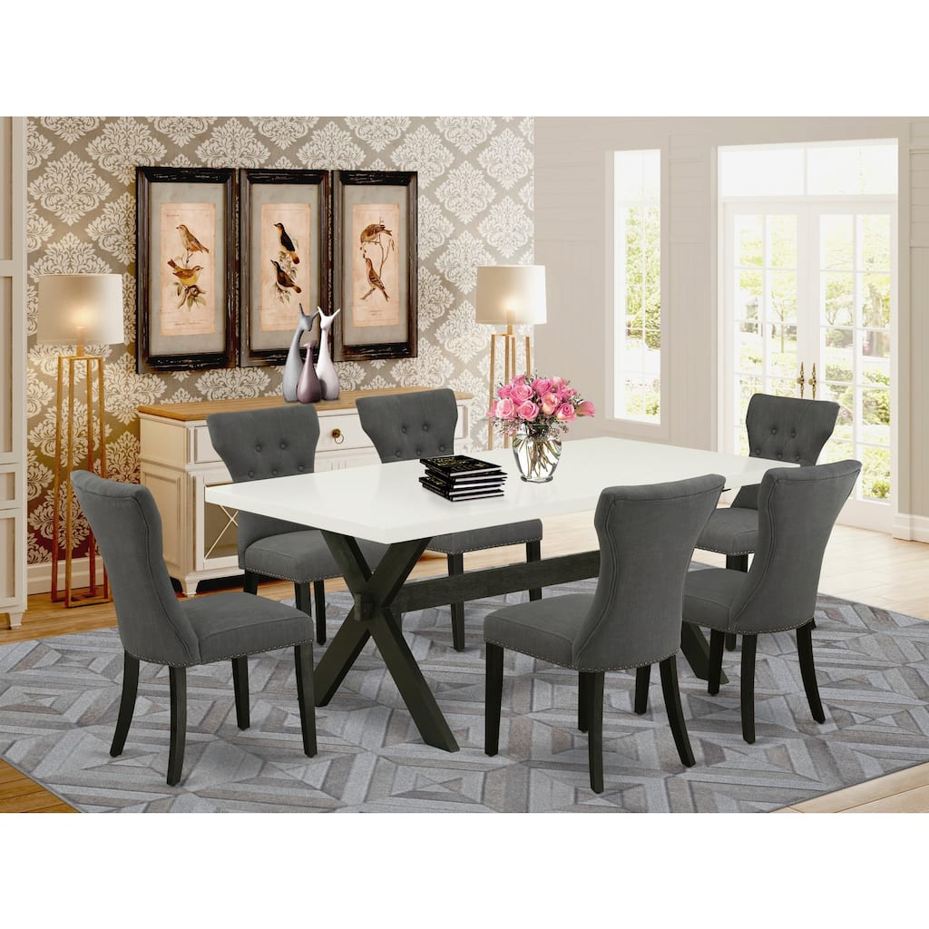 Boho Dining Set - 7 Piece Small Table & Chair Set - Modern Parson Chairs - Hardwood Table