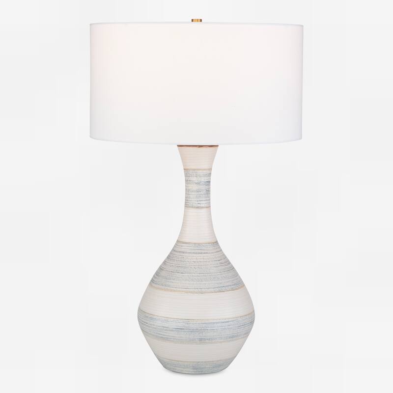 Ceramic Striped Table Lamp with Drum Shade - 32.5" - Cream and Blue
