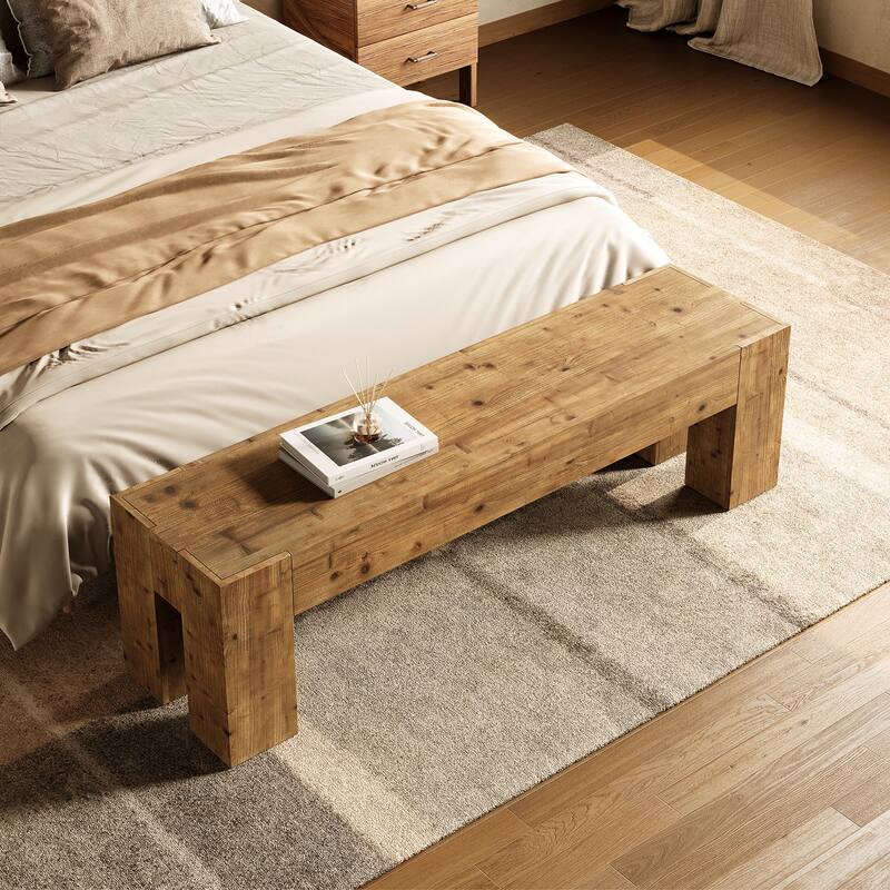 63'' Solid Wood Entryway Bench Rustic Extra Long Heavy Duty Bench
