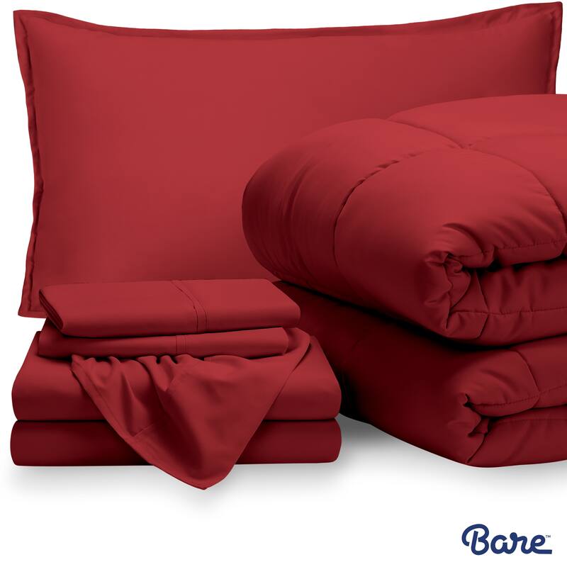 Bare Home Bed-in-a-Bag Down Alternative Comforter & Sheet Set - Red/Red - Twin