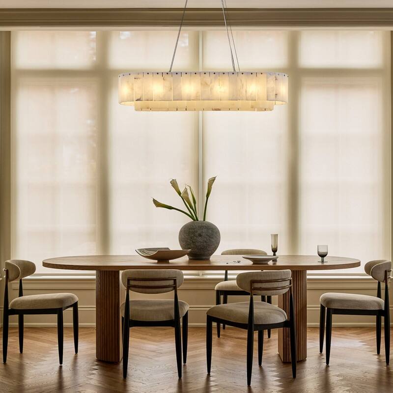KAYLA 54in 14-Light White Alabaster Adjustable Chandelier