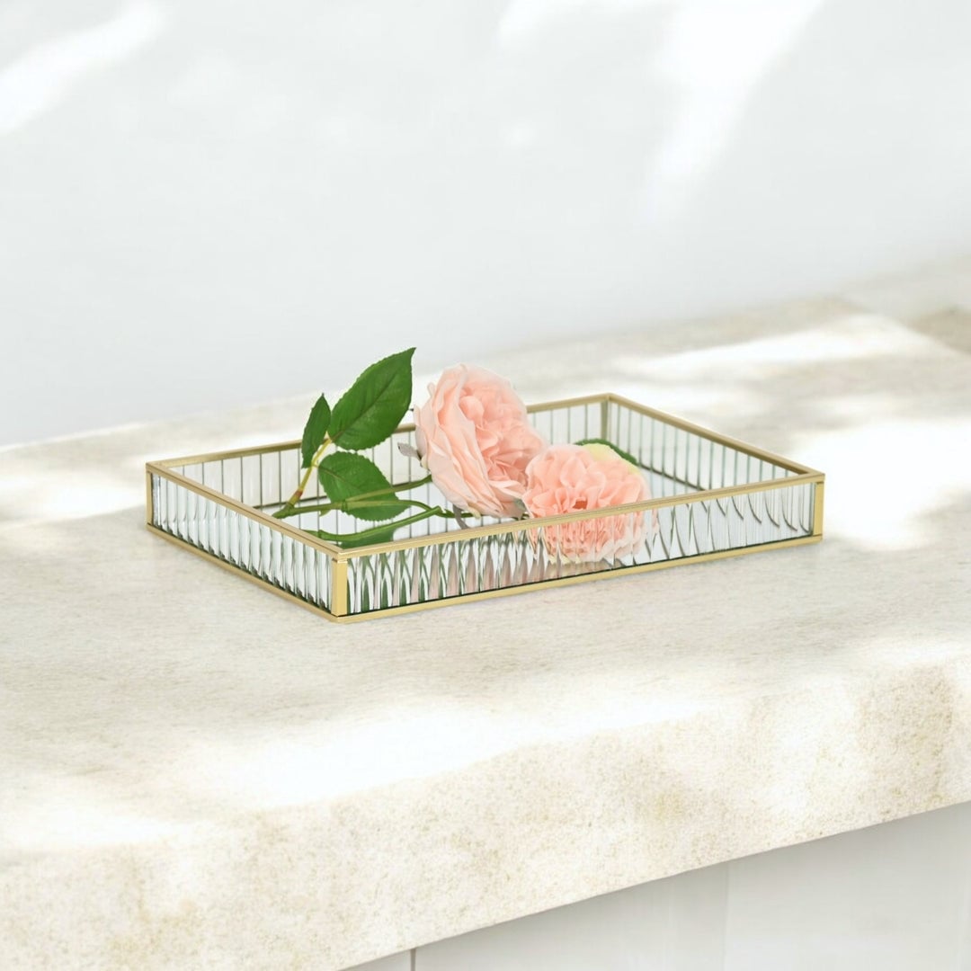 Veldra Gold Rectangular Fluted Glass Tray