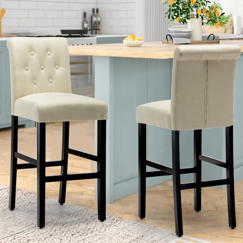 28 Inches Barstools Upholstered Bar Stools Pub Chairs with Button Tufted Back set of 2