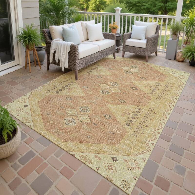 Machine Washable Indoor/ Outdoor Global Hiawatha Chantille Rug - Gold - 10' x 14'
