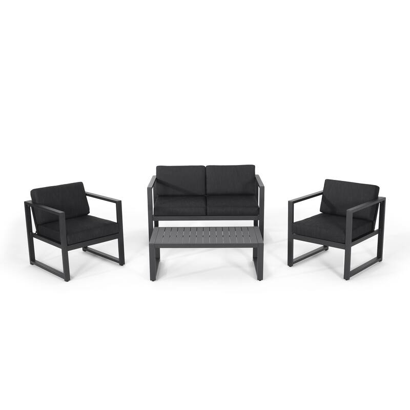 4 Piece Outdoor Sectional Sofa Set, Patio Aluminium Conversation Furniture Sets with Coffee Table and Cushions