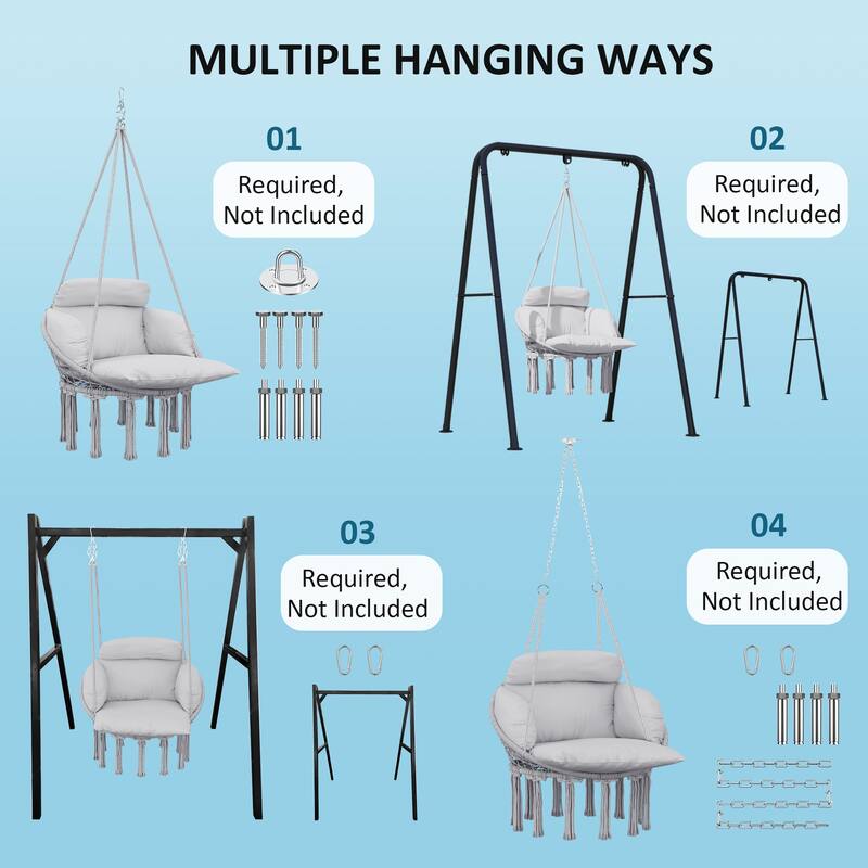 Hanging Swing Chair with Soft Cushion for Indoor Outdoor Use - 31.5" W x 23.6" D x 15.7" H