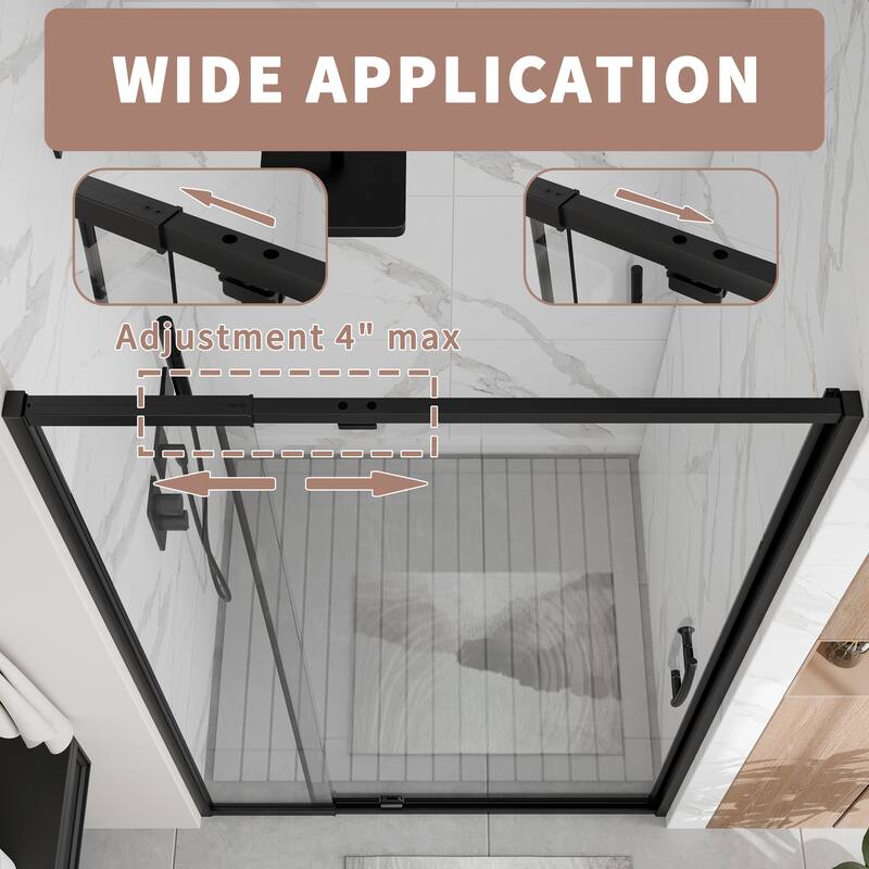 Modland 44-48"x71'' Adjustable Pivot Shower Door - Auto-Lift Hinge, Magnetic Seal, 6 Finishes for Uneven Walls - 48''x 71''