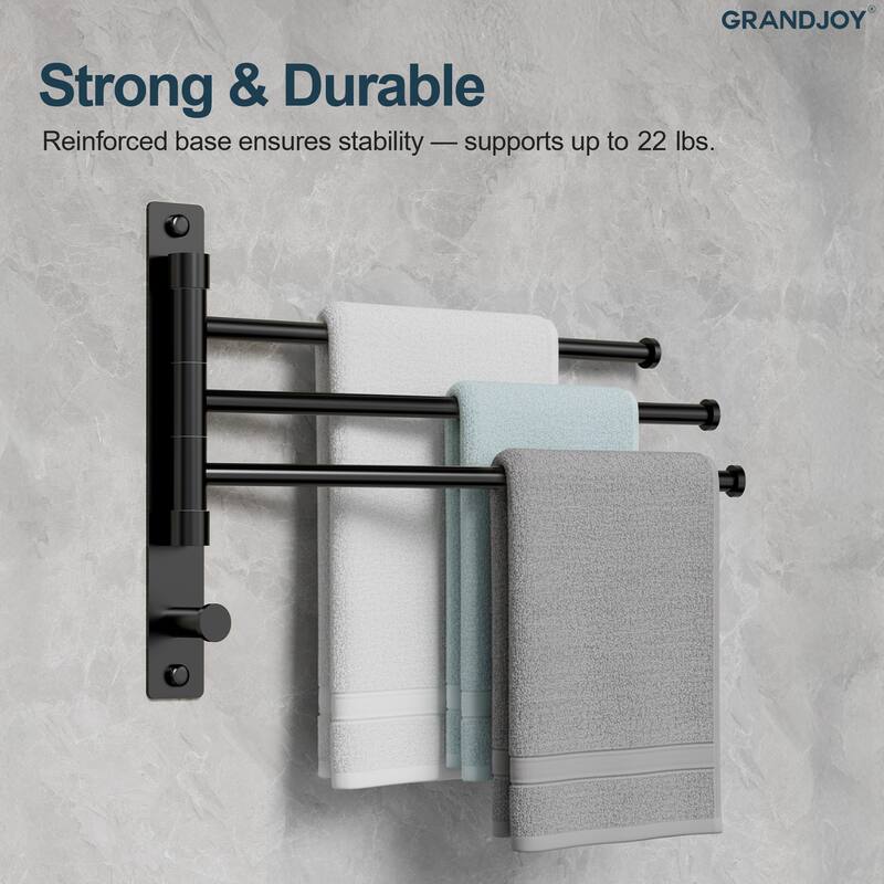 GRANDJOY Wall-Mounted Stainless Steel Swivel Towel Bar with 3 Rotatable Arms