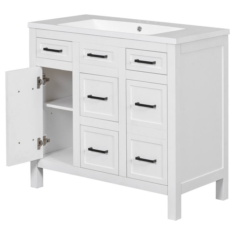 36-Inch Bathroom Vanity with Ceramic Sink Combo, Modern Freestanding Storage Cabinet