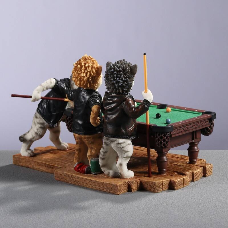 7.09 inches Width Polyresin Edgy Cats Playing Pool Multicolor Finish Figurine