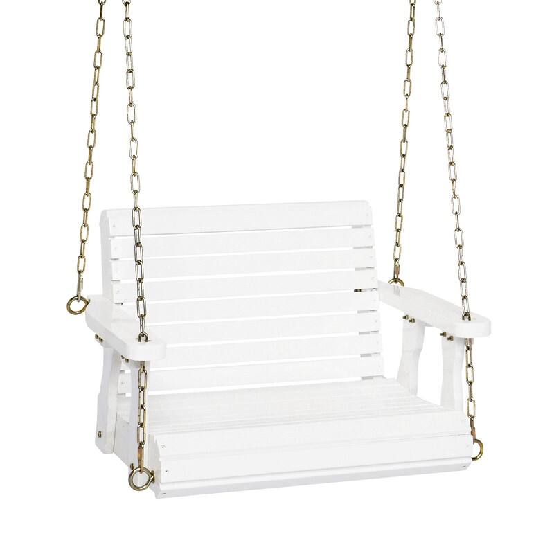 1-Person White Wooden Patio Porch Swing