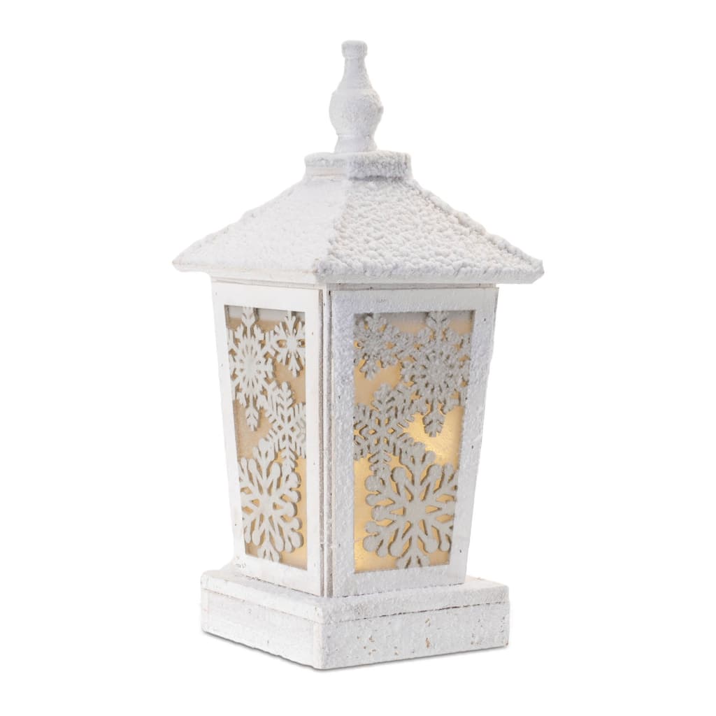 White Fir Wood PVC Lanterns with Snowflake Cutouts and LED Light, USB Option