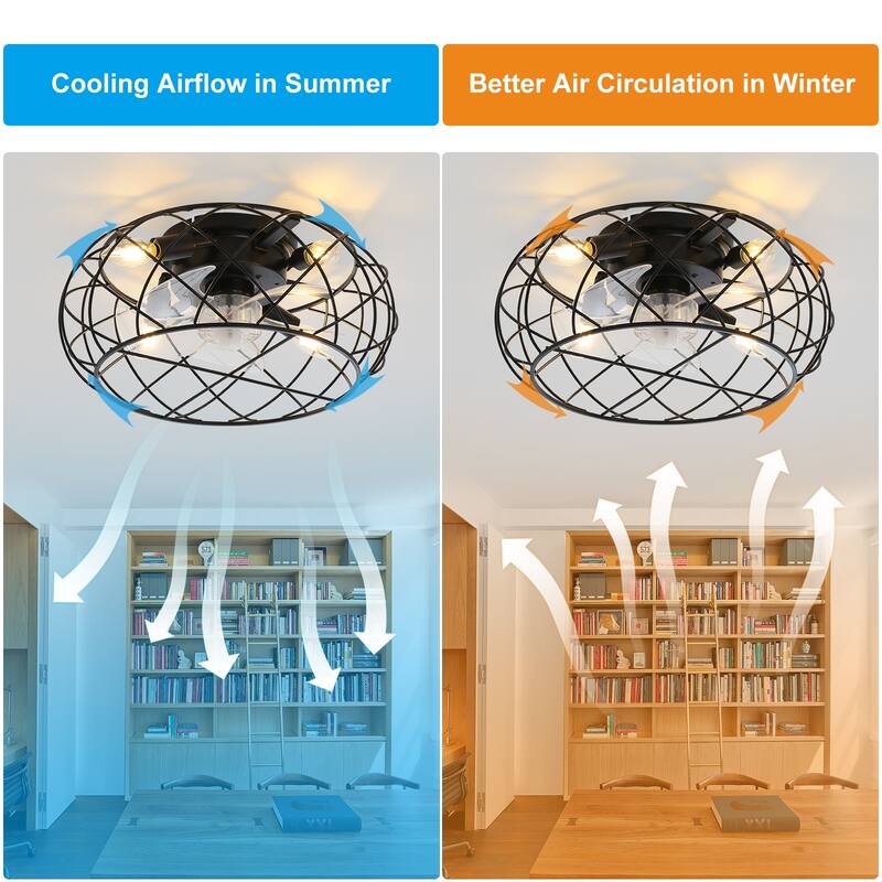 20" Caged Ceiling Fan w/Light & Remote Farmhouse Industrial Enclosed Ceiling Fan