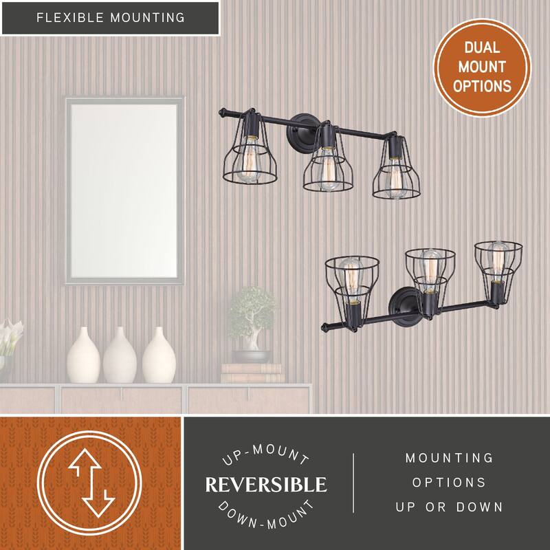 Clybourn 3 Light Bronze Adjustable Wire Cage Bathroom Vanity Fixture - 23-in W x 9.75-in H x 8.25-in D
