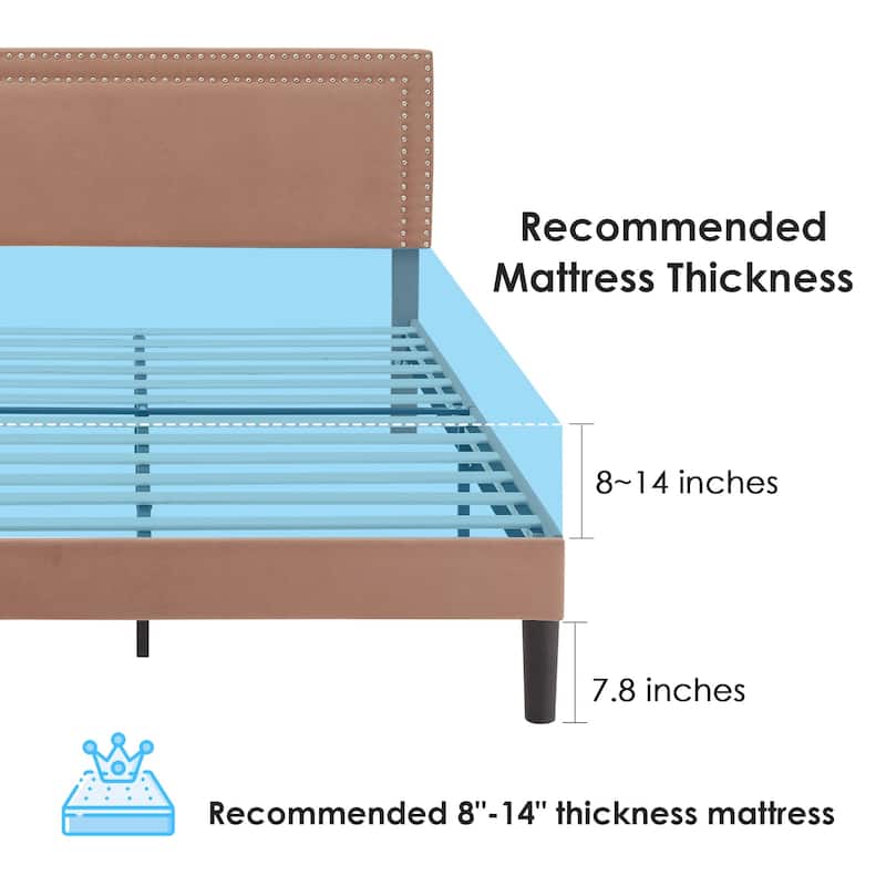 VECELO Upholstered Bed Frames with Height Adjustable Headboard