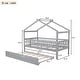 preview thumbnail 20 of 38, Twin Size House Bed with Trundle, Wooden Playhouse Kids Bed Frame with Roof and Fence, Montessori Style Bed