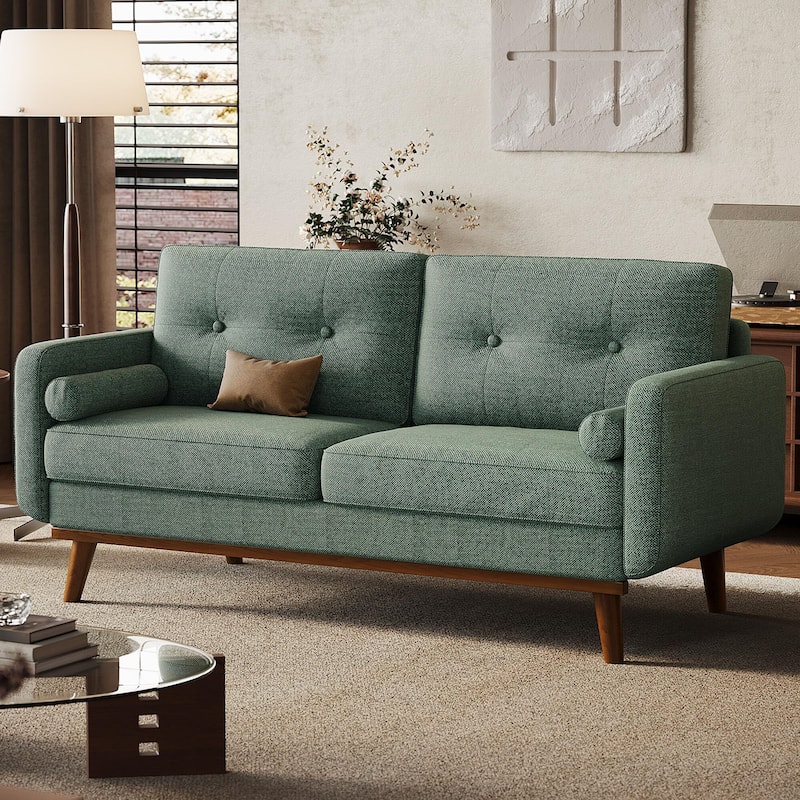 65" Loveseat Sofa, Mid Century Modern Couch Comfy Love Seat Couches for Living Room - Green