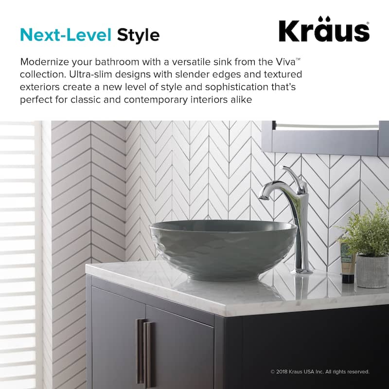 KRAUS Viva 16 1/2 inch Round Porcelain Ceramic Vessel Bathroom Sink