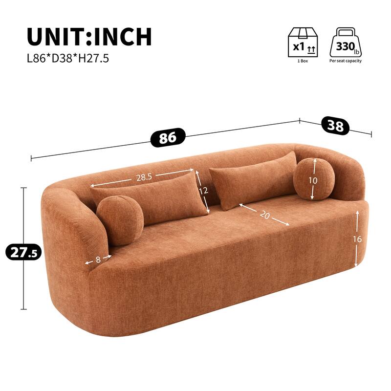 Orange Boneless Couch Upholstered Sofa with Pillows, 3-Seater Sofa Couch Settee Couch for Living Room