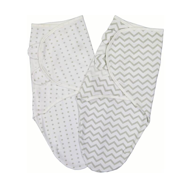 Ely's & Co. Baby Adjustable Swaddle Blanket - 2 Pack - infants from 0 - 3 Months (7 - 14 lbs.) - Grey Chevron/Polka Dot